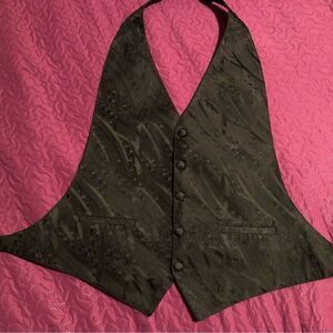Tux beautiful black pattern vest S/M adjustable at neck and back